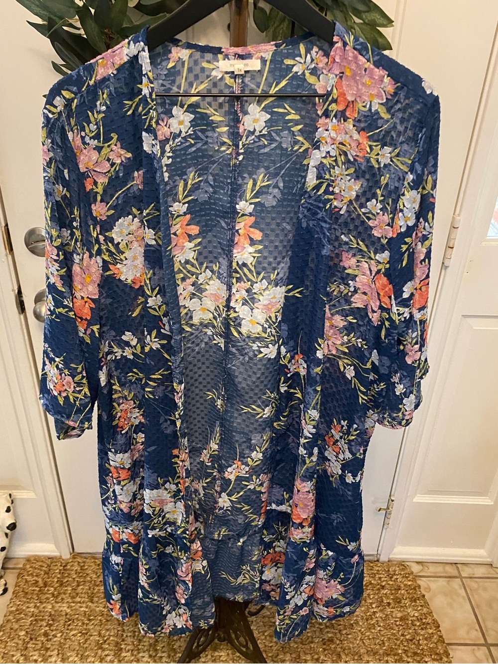 Maurices Chic Floral Print Lightweight Longline Kimono Kaftan Coverup 1X